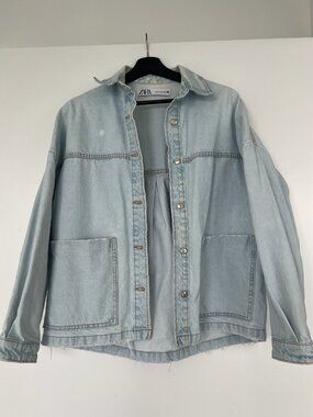 Zara Oversized Denim Jacket XS | Light Wash Utility Shacket Minimalist Street St